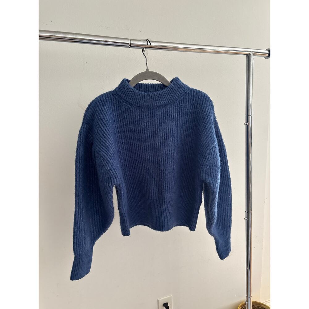 Forever 21 Women’s Blue Mock Neck Cropped Sweater Chunky Knit Pullover - Picture 12 of 15
